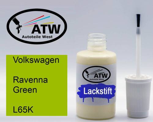 Volkswagen, Ravenna Green, L65K: 20ml Lackstift, von ATW Autoteile West.